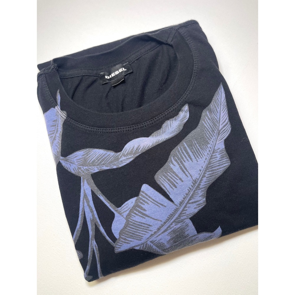 Diesel Mens Black Tropical Banana Leaf Graphic T-Shirt Small Short Sleeve 0278